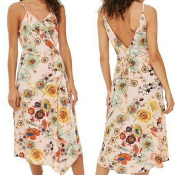 NWT Topshop 6 Floral wrap dress sexy back pink $95 - Picture 2 of 8